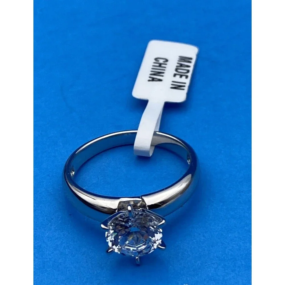 NVDR Signed 925 Sterling Silver Round CZ Solitaire Engagement Ring Sz 8 4.4g Tag
